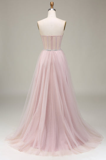 Light Pink A-Line Sweetheart Tulle Corset Ball Dress